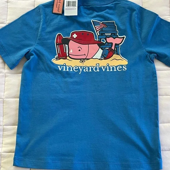 NEW Vineyard Vines Short Sleeve Lifeguard Whale Pocket Tee Hull Blue Size 6 - Picture 1 of 8